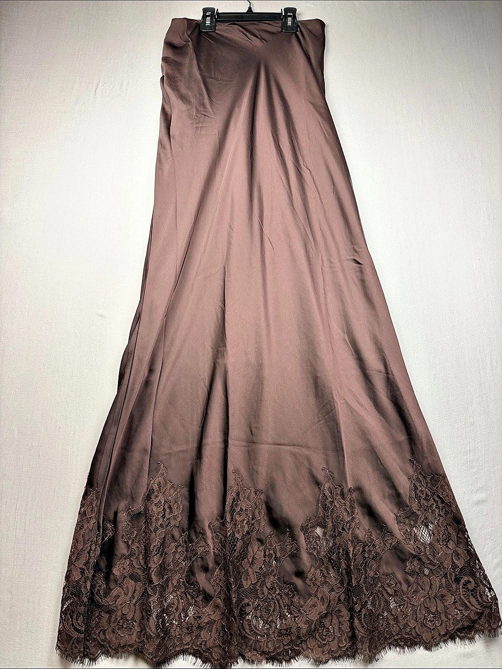 MESHKI Nina Satin and Lace Maxi Skirt Brown Small